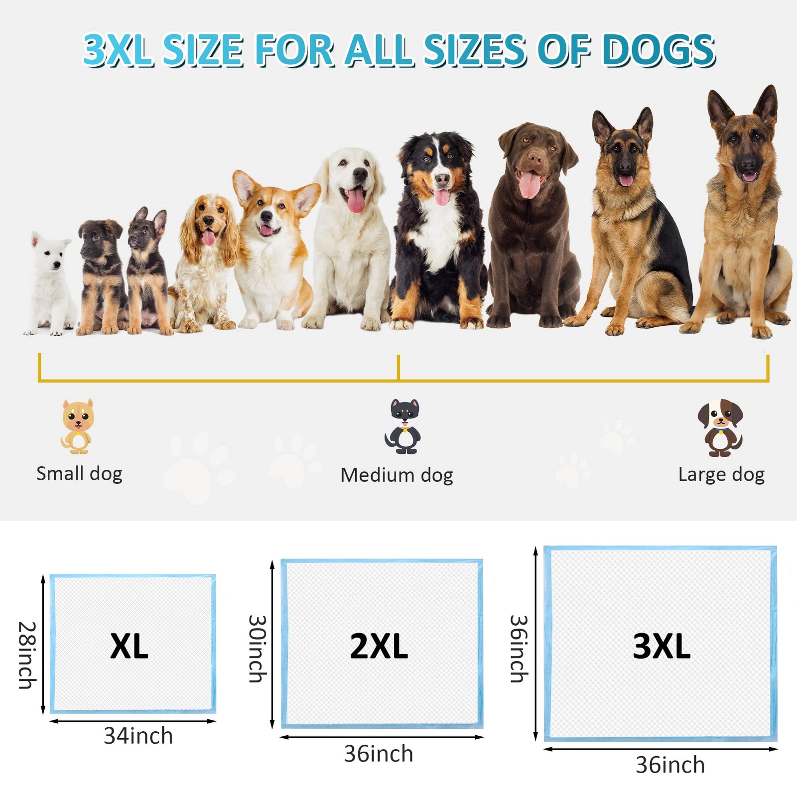 Boscute Super Absorbent & Leak-Proof Jumbo Size 36×36 Pet Training Dog Pee Pads,
