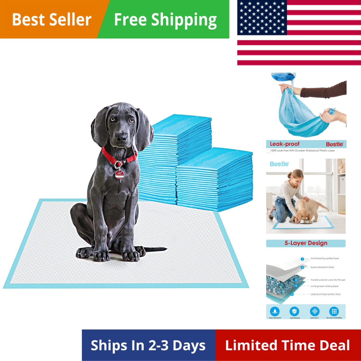 Large Pet Training and Puppy Pads Pee Pad for Dogs 24″x24″-80 Count Super Abs…