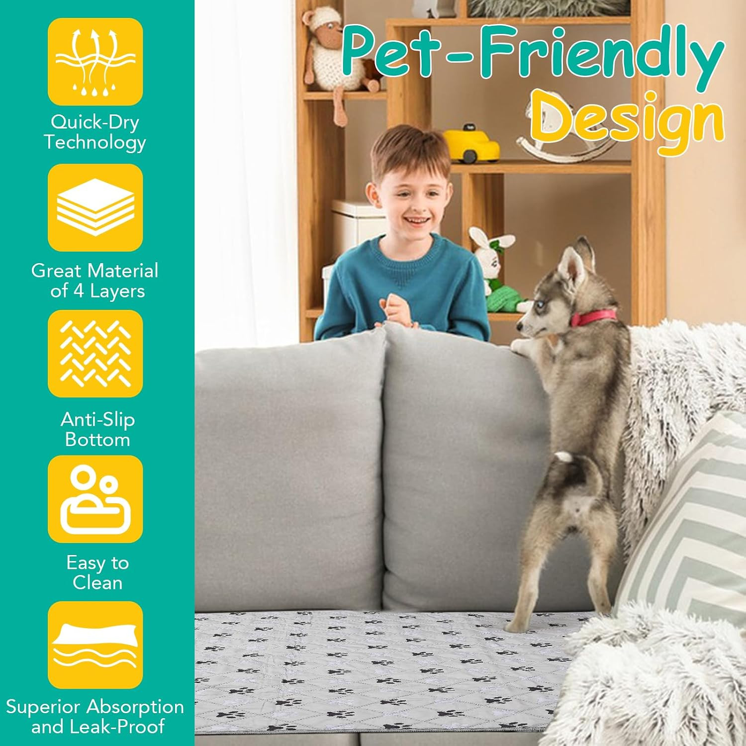 FUWERY Extra Large Washable Pee Pads for Dogs, 72″X72″, Grey, 2 Packs | Super Ab