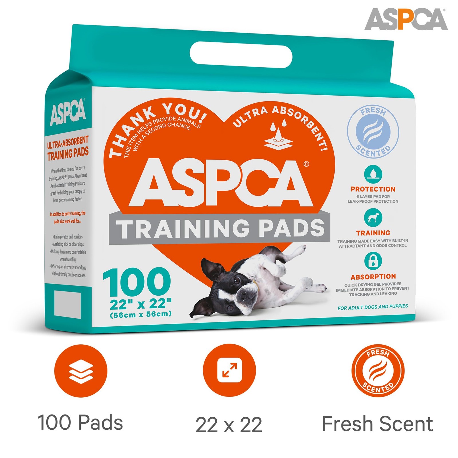 ASPCA – Scented Puppy Pads | Extra Absorbent Dog 100 Count – (22 x 22), Fresh