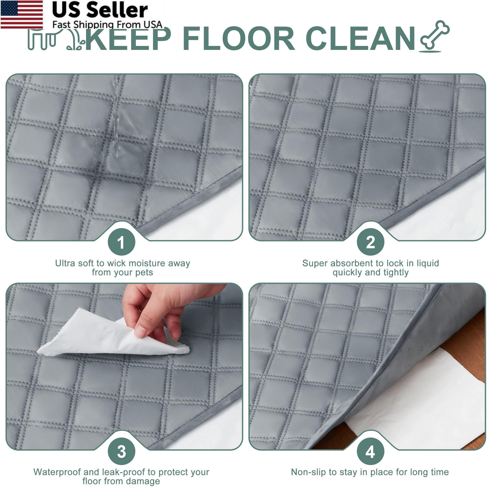 Eterish Reusable Washable Pee Pads for Dogs 2 Pack (36″x41″), Gray