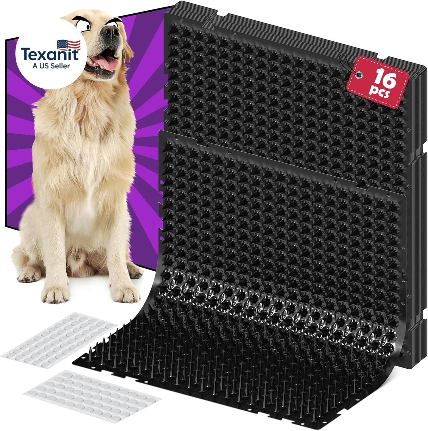 16 Pack Black Scat Mats for Dogs – 16″ X 13″ Pet Deterrent Mat with 1″ Spike. Ef