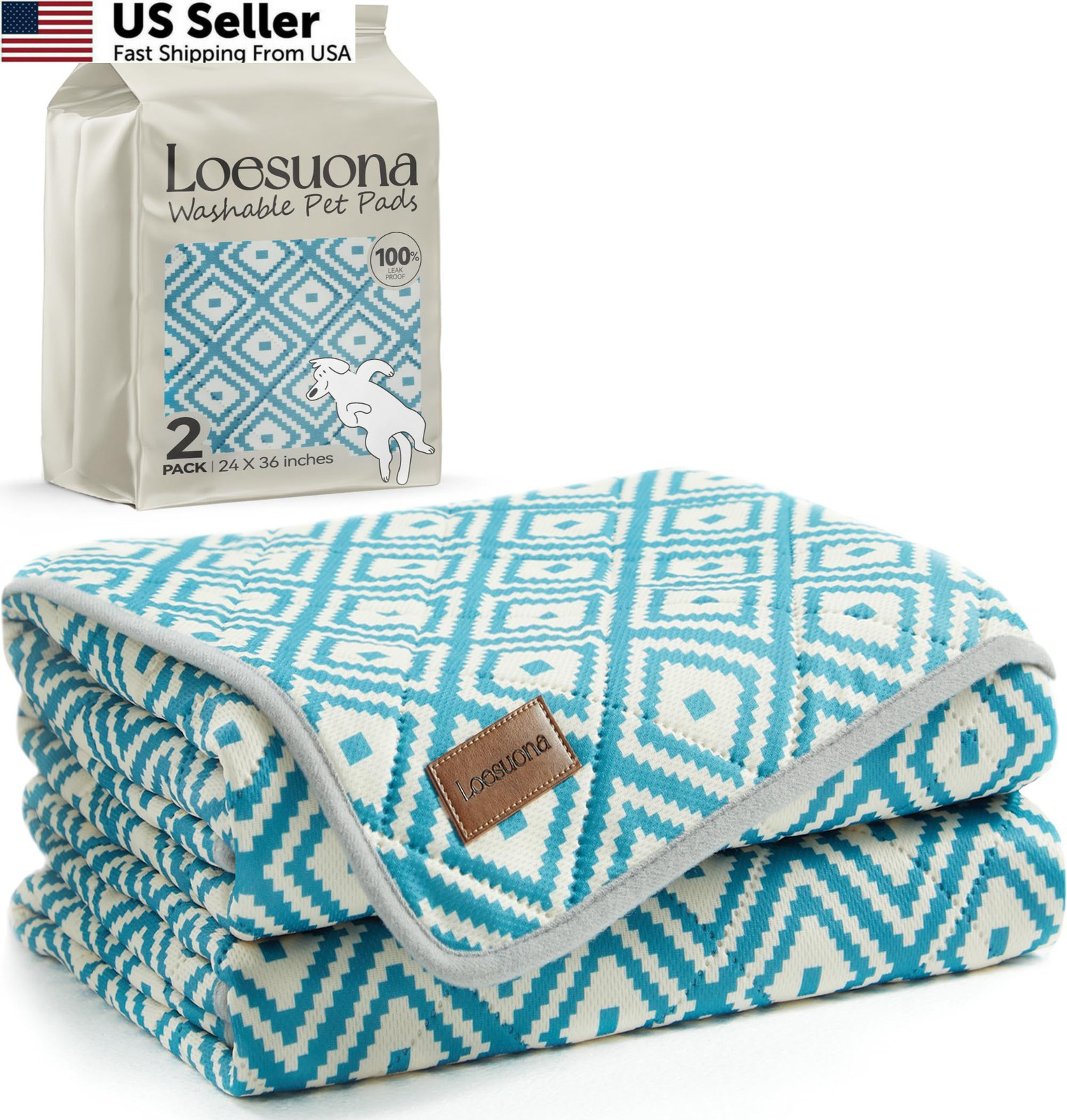 Loesuona Washable Pee Pads for Dogs , 2 Pack 24x36Inch (Pack of 2), Blue