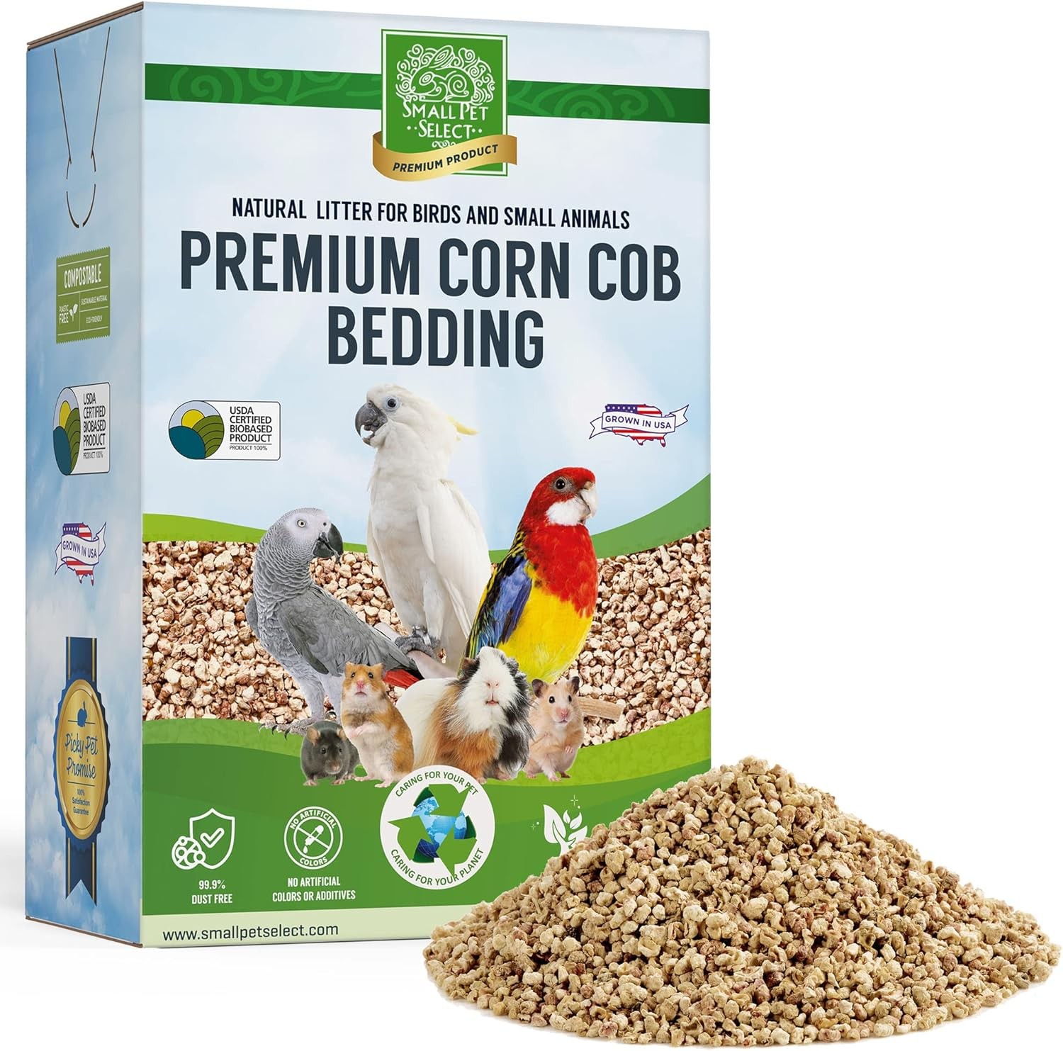 Small Pet Select 100% Natural Corn Cob Bedding for Pets 12lb, brown