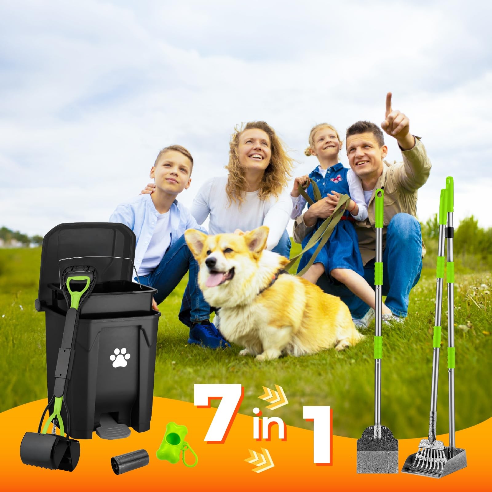 20L Pooper Scooper with Dog Poop Trash Can Outside, Heavy Duty Long Handle Do…