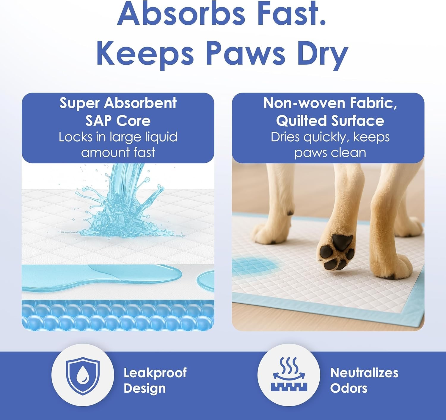 Ultra Absorbent Puppy Training Pads – 28×30 – 50 XL Unscented Leak-Proof Pads