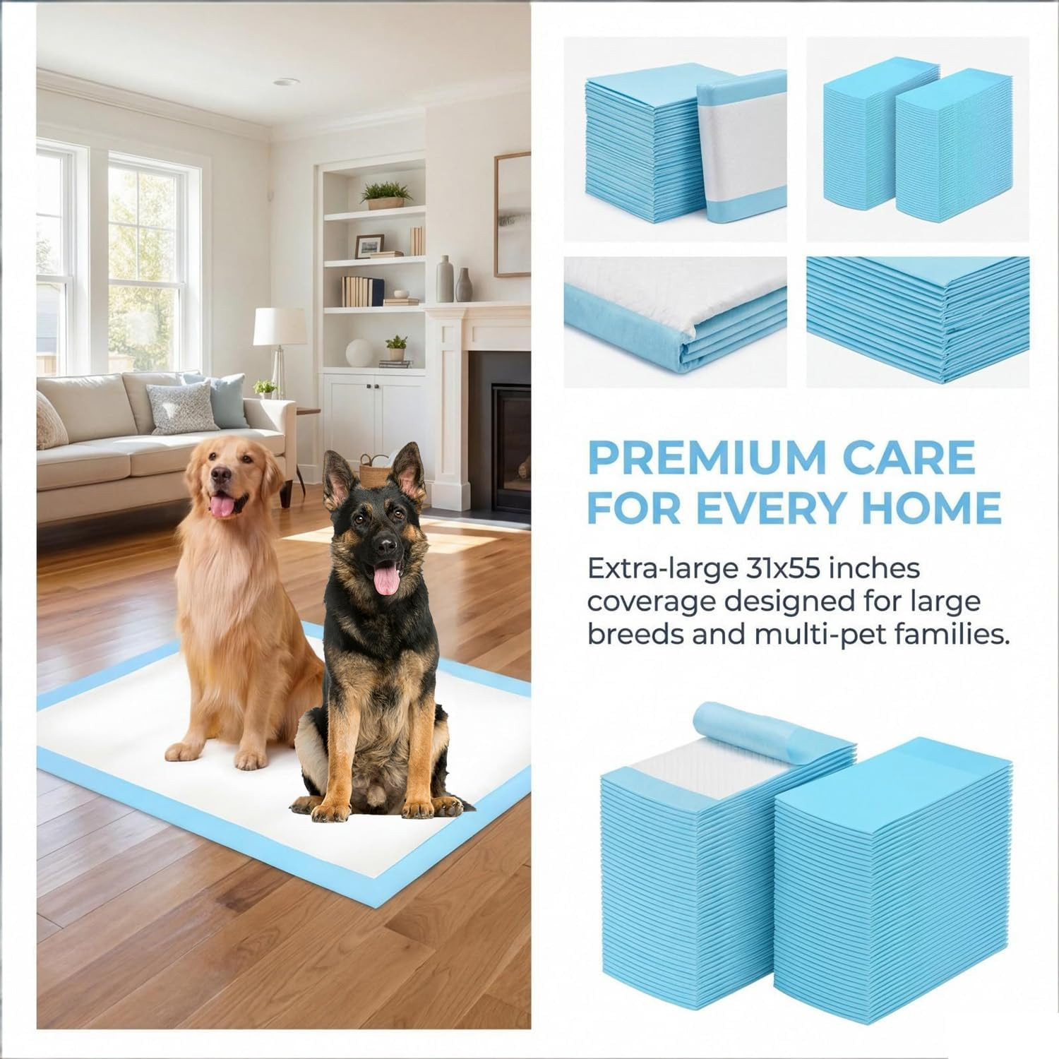 40 Count Extra Large Dog Pee Pads 31″ X 55″, 6-Layer Soft Highly Absorbent Puppy