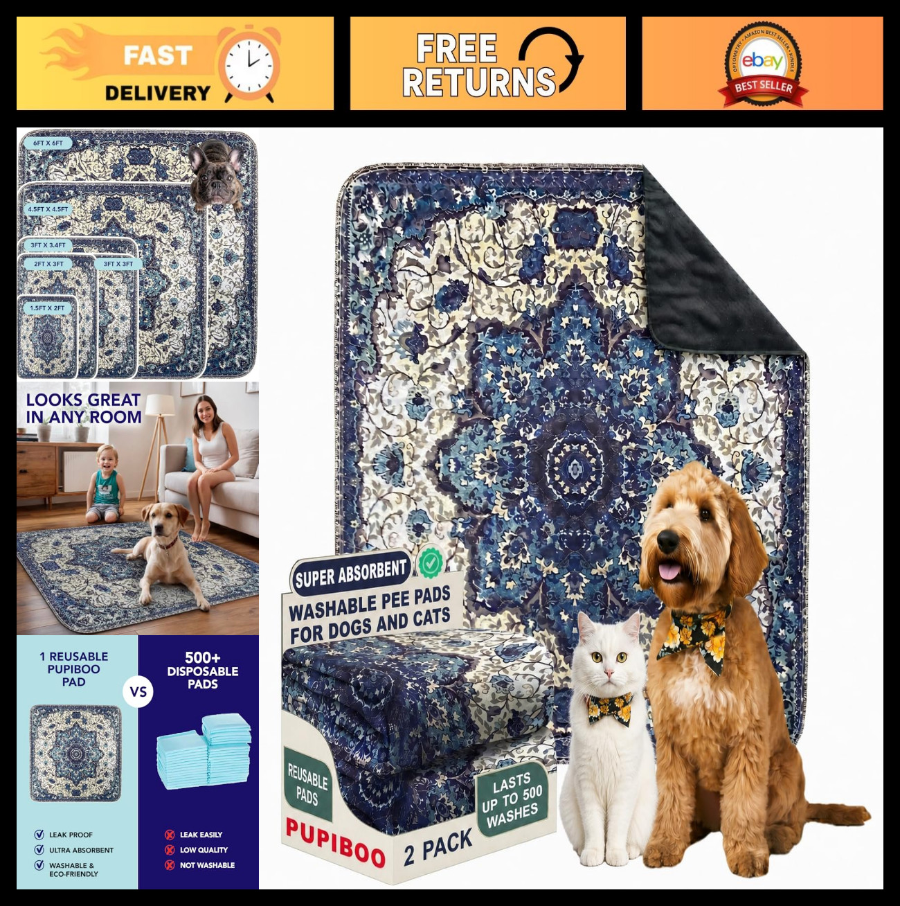 Washable Dog & Cat Pee Pads – Super Absorbent, Waterproof, Leak-Proof Training P