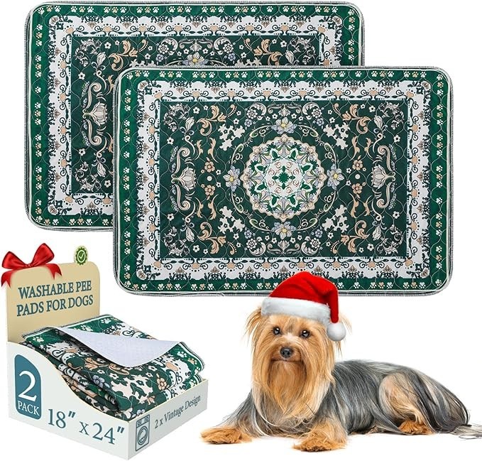 Washable Puppy Pee Pads for Dogs with Pheromones (Green 18″ X24″ 2 Pack), Traini