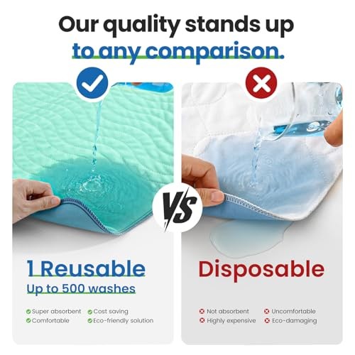 Washable Underpads,34″x36″ (Pack of 4) – Heavy Absorbency 4 Pack – 34×36 Green