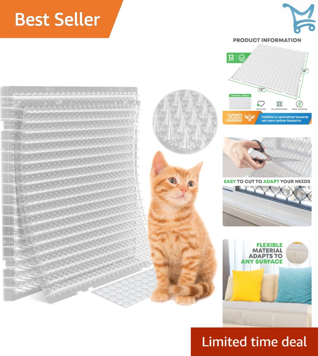 12 Pack Cat Spike Mat 16×13 Inch Anti-Counter Deterrent Outdoor Indoor