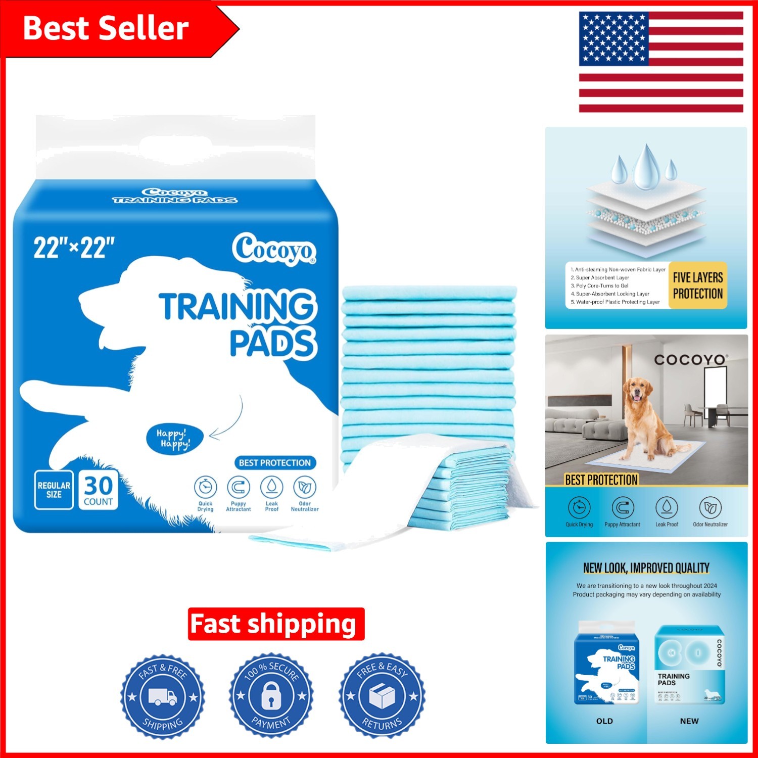 Versatile Dog Training Pads 30 Count | Odor Control & Easy Cleanup Solution