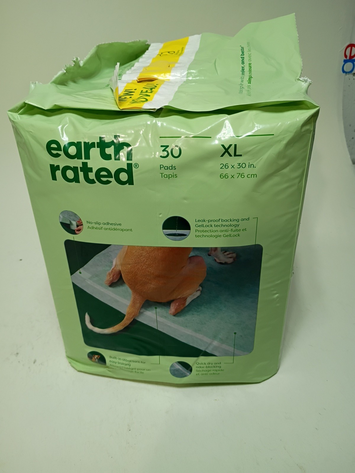 Earth Rated Leak-Proof Pee Pads XLarge 26×30” 24 Pads OPEN PACKAGE Adhesive Tabs