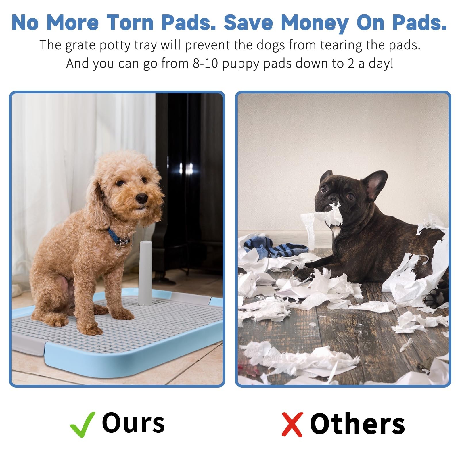Dog Potty Tray Toilet 20″x14″ – Indoor Pee Pad Holder With 8pcs Training Pads…