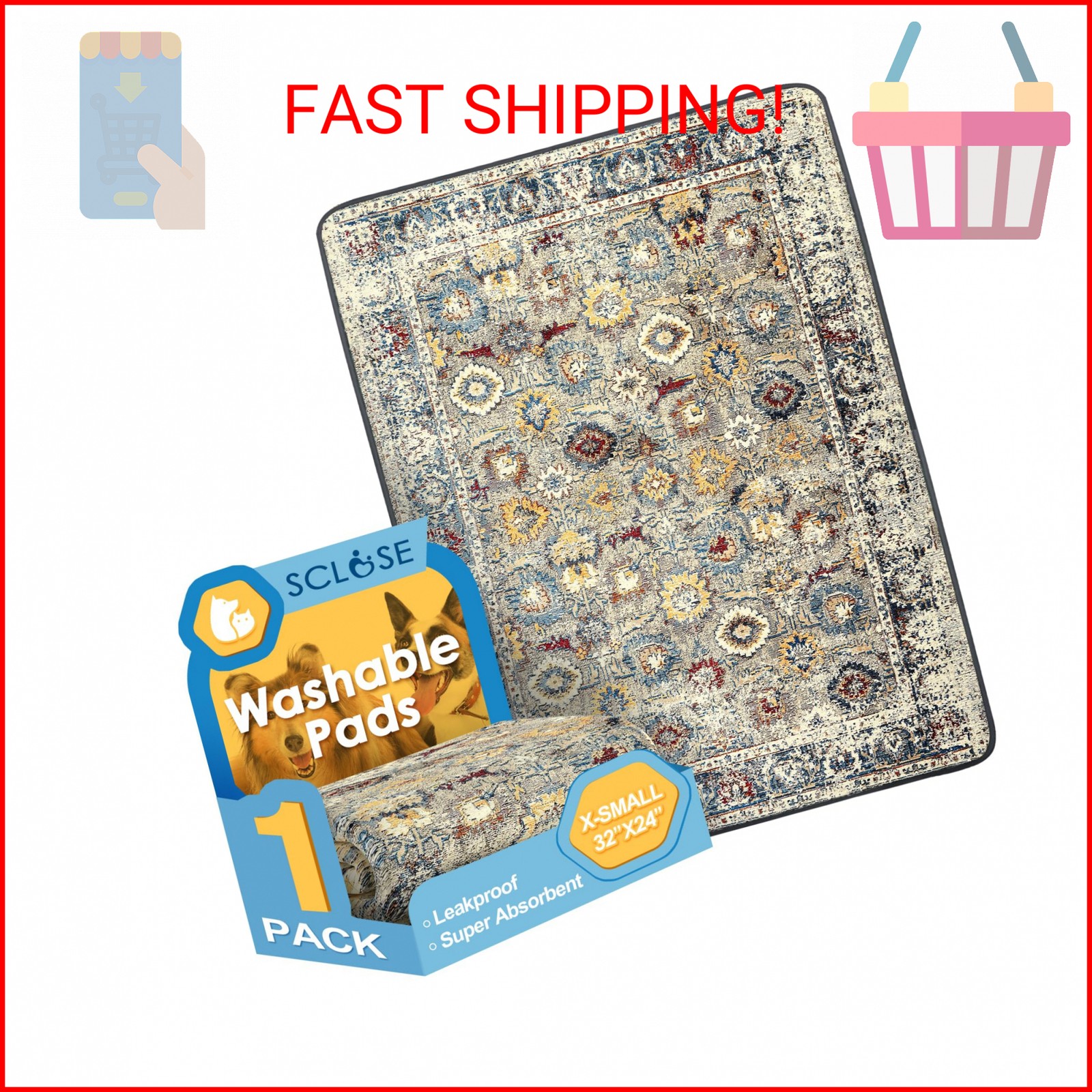 SCLOSE Washable Pee Pad for Dogs, 32″ x 24″ Reusable Puppy Pads Waterproof Dog R