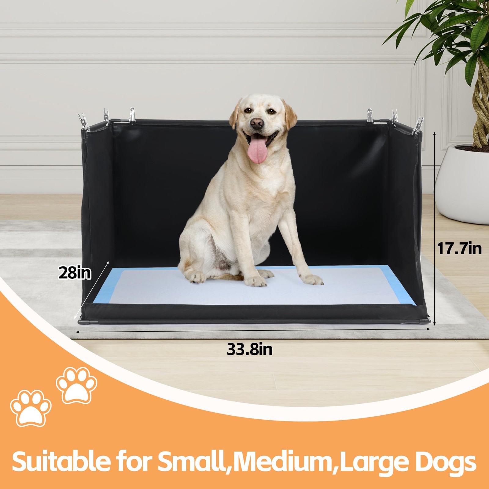 Dog Pee Pad Holder with High Walls, No-Spill Indoor Potty for Large Dogs,