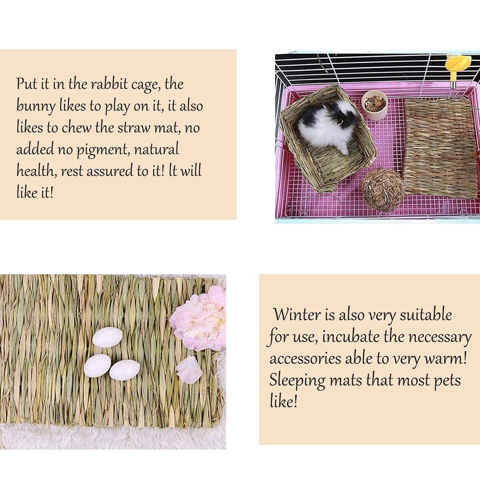 Tfwadmx 18 Pack Bunny Grass Mat Rabbit Natural Straw Woven Bed 18Pcs, Brown