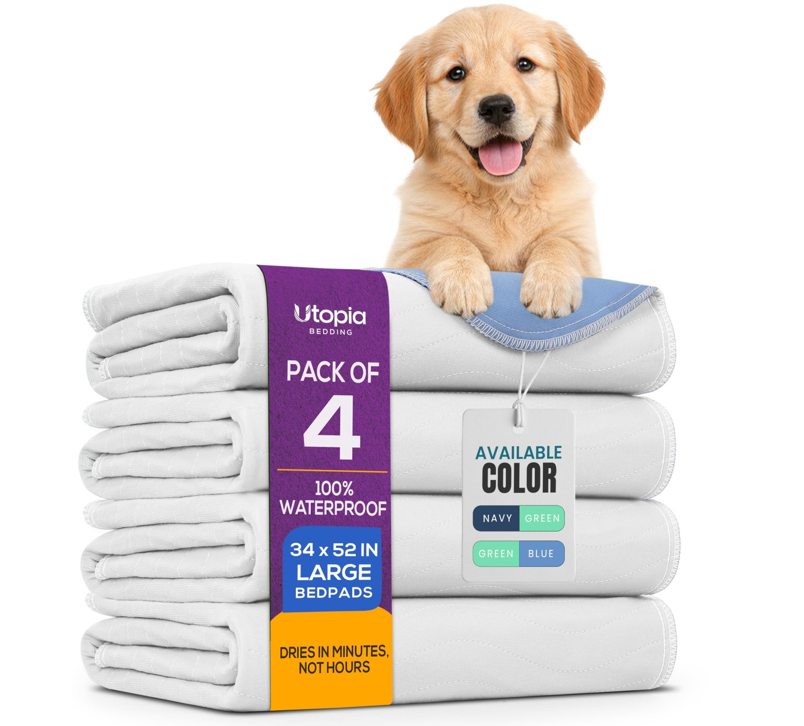 Washable Pee Pads for Dogs 34″ x 52″ (Pack of 4), Waterproof Incontinence Bed…