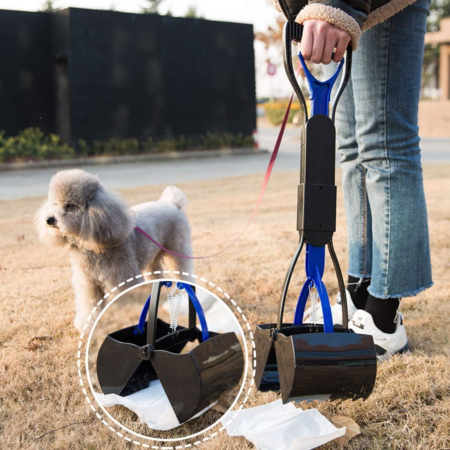 24 Inch Portable Dog Pooper Scooper for Large Small Dogs, Foldable Dog Poop S…