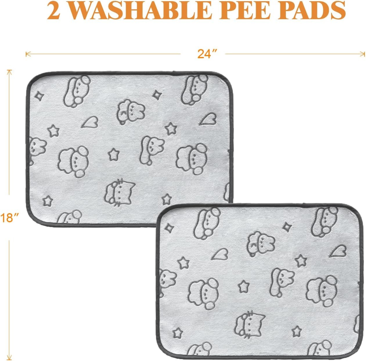 Qeils Reusable Puppy Pads, 2 Pack 18×24(pack of 2)-pet, Light Gray-pet