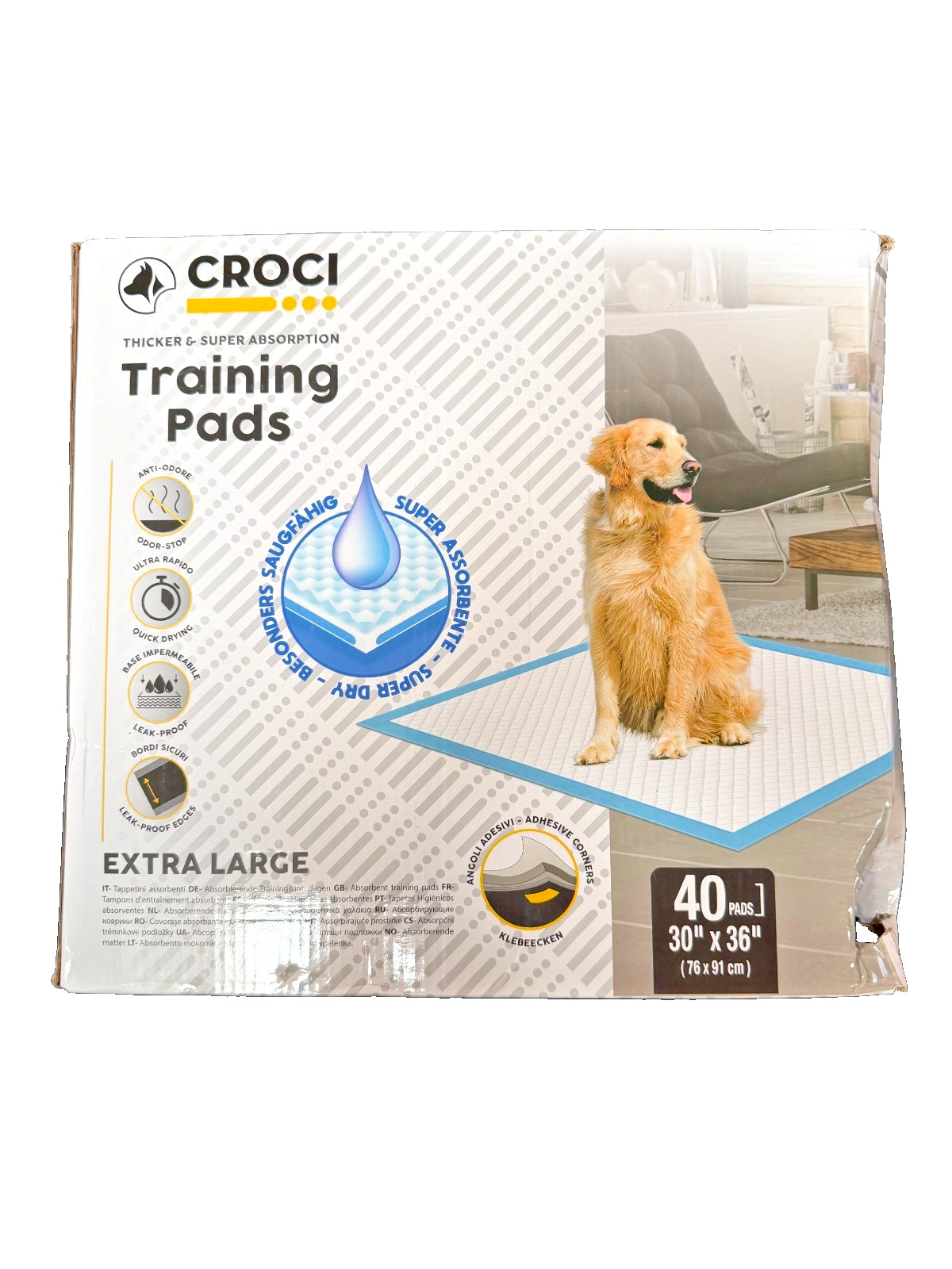 CROCI XL 30″X36″ Thicker Heavy Absorbency Pee Training Pads Dogs – 40 Pack