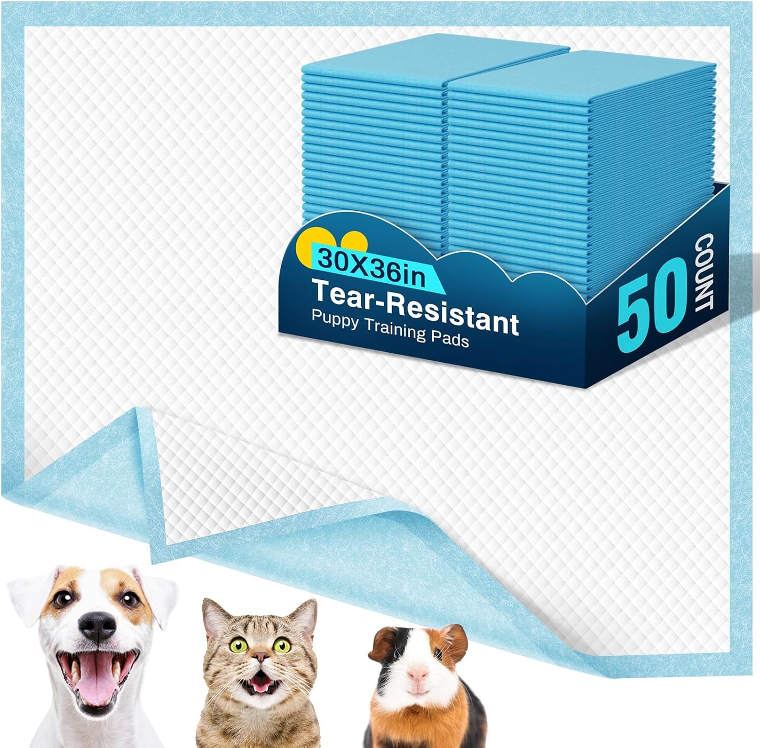 50count Wood Polyester Puppy Pee Pads Washable Crate Training Pads for Dogs Blue