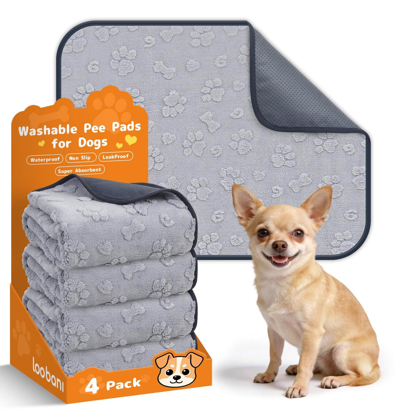 Washable Puppy Pads 18″x24″, 4 Packs Fast Absorbent Washable Pee Pads for Dog…