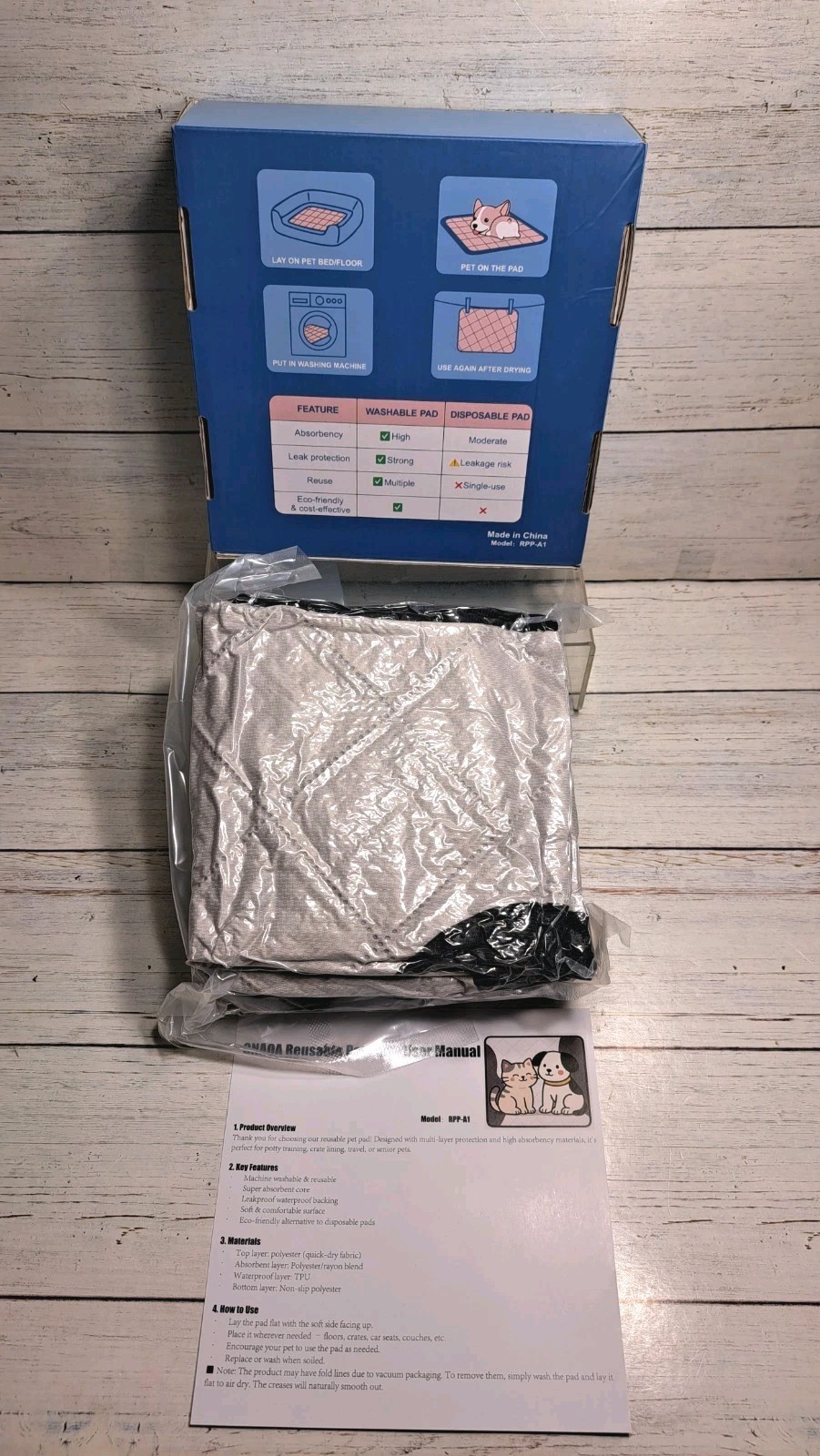 Washable Pee Pads for Dogs 2 Pack 24×24 in 5 Layer Reusable Puppy Pads, Super