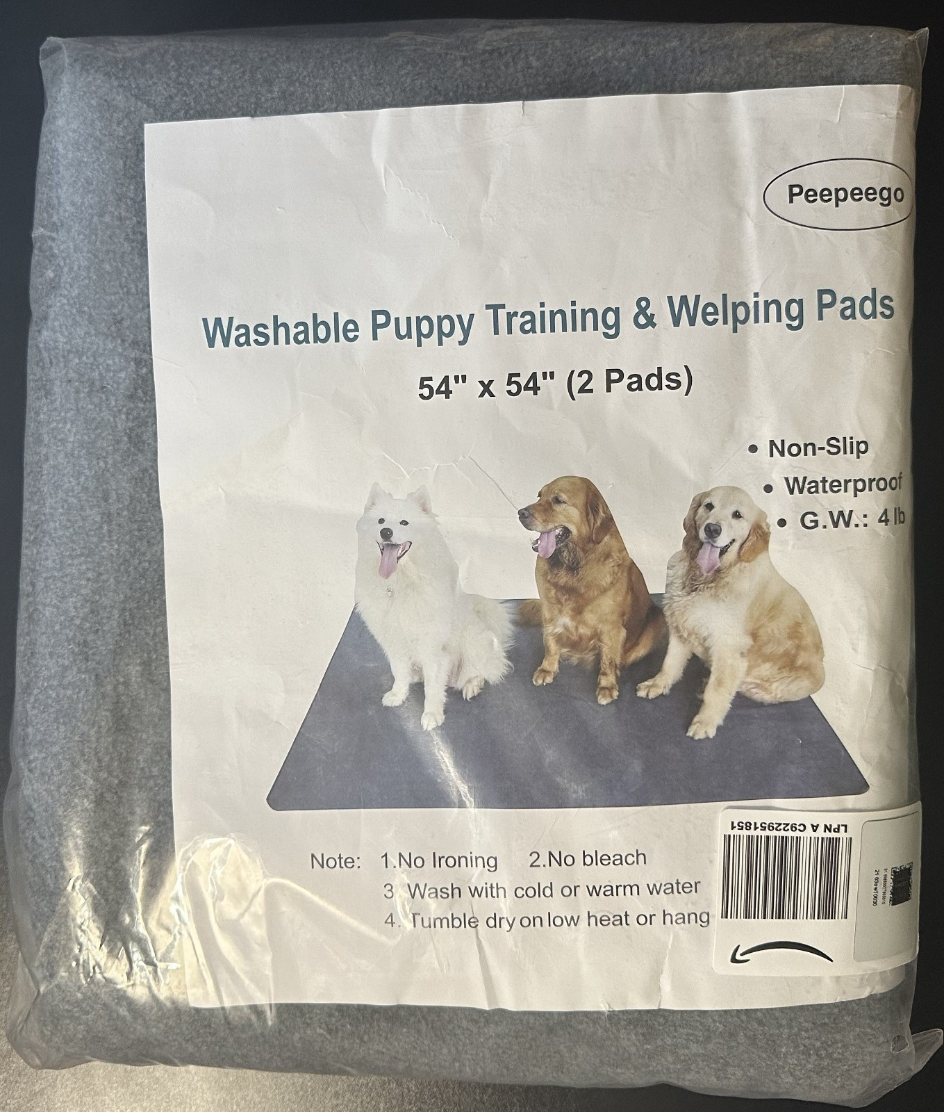 Peepeego Washable Puppy Training Welping Pad Nonslip Waterproof 2 Pk 54″x54″_New