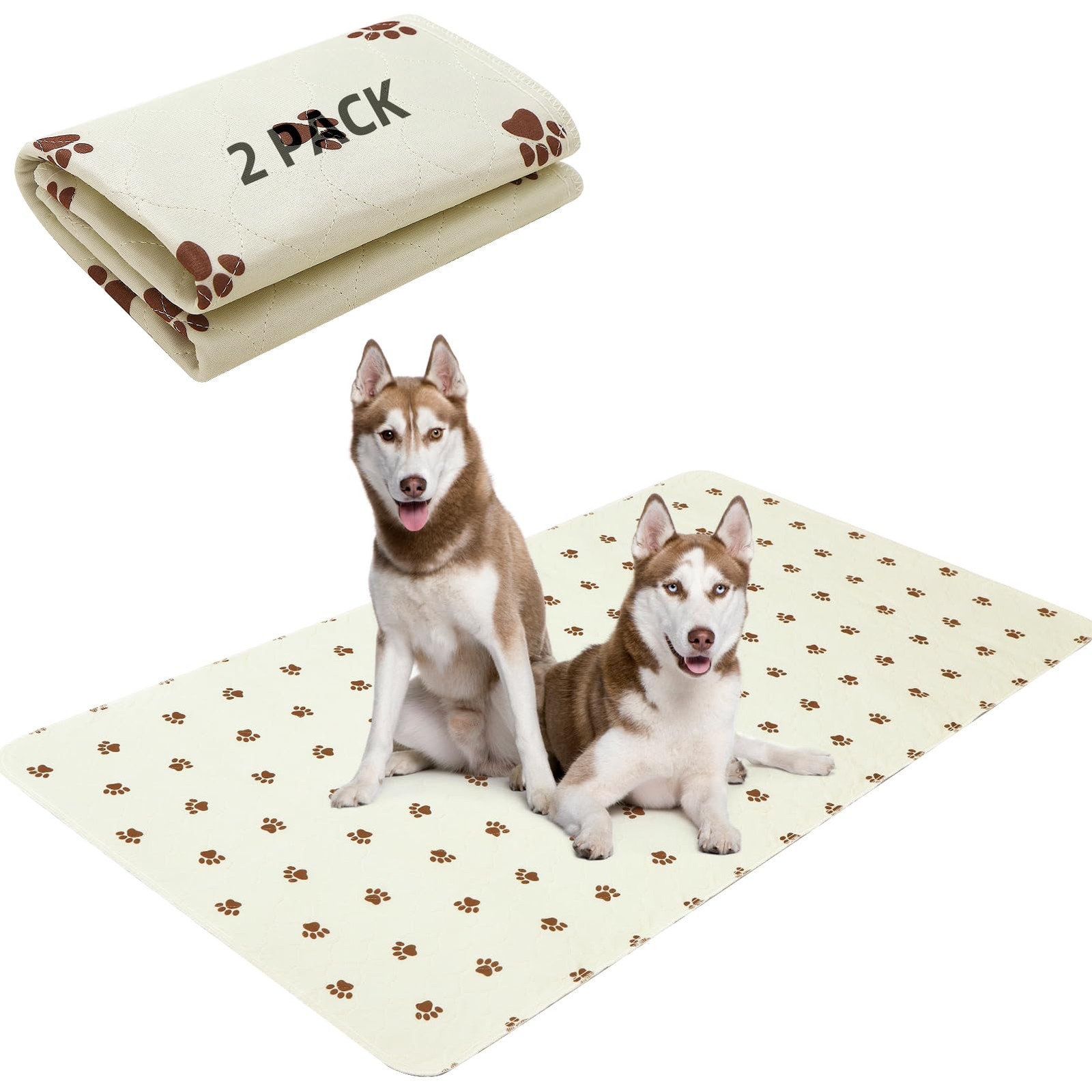 PUPTECK Washable Pee Pads for Dogs Dog Training Pads 2 Pack Beige 36×72 in