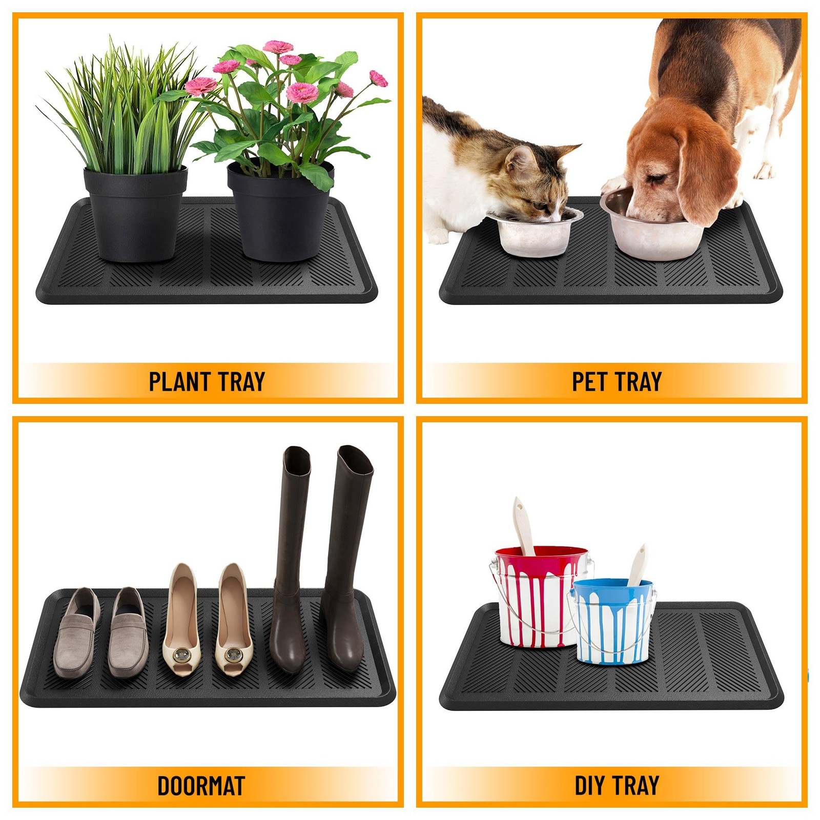 16×32 Indoor Outdoor Rubber Boot Tray Non Slip Entryway Garage Patio Mat Black
