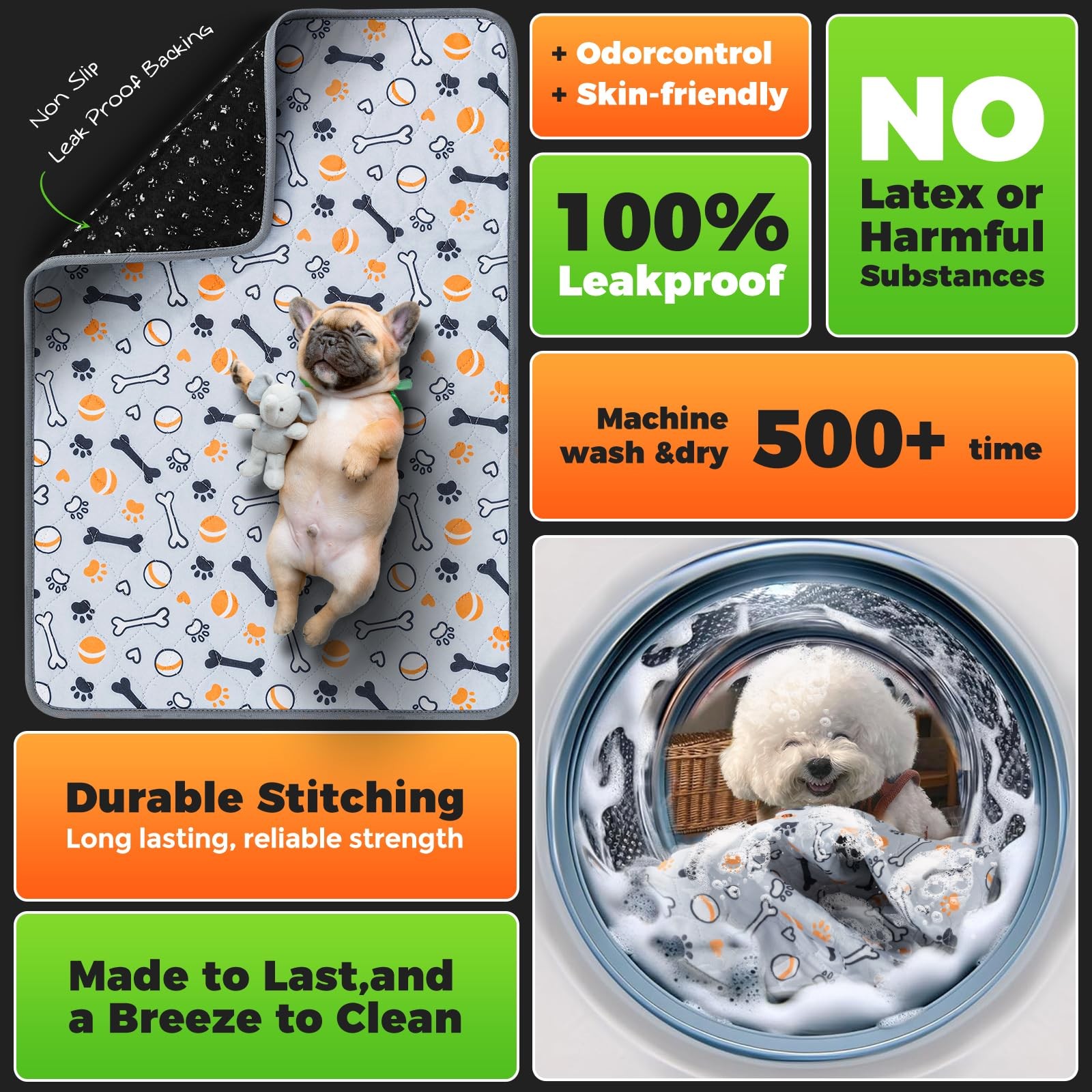 Washable Pee Pads for Dogs, 51″x28″, 2-Pack Thick Heavy Absorbency Reusable P…