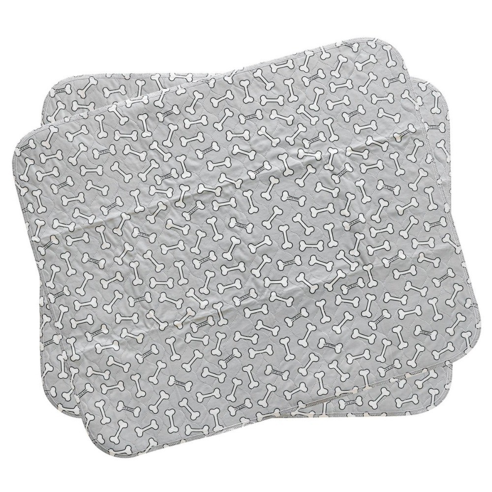 rocket & rex Bone Print Washable Reusable Pee Pads for Dogs – L – Gray – 2ct