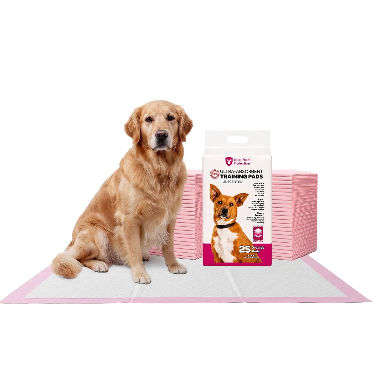 FPN Pink Puppy Pads for Dogs 25 Count 24×36 Inch | Extra 24X36 Inch,