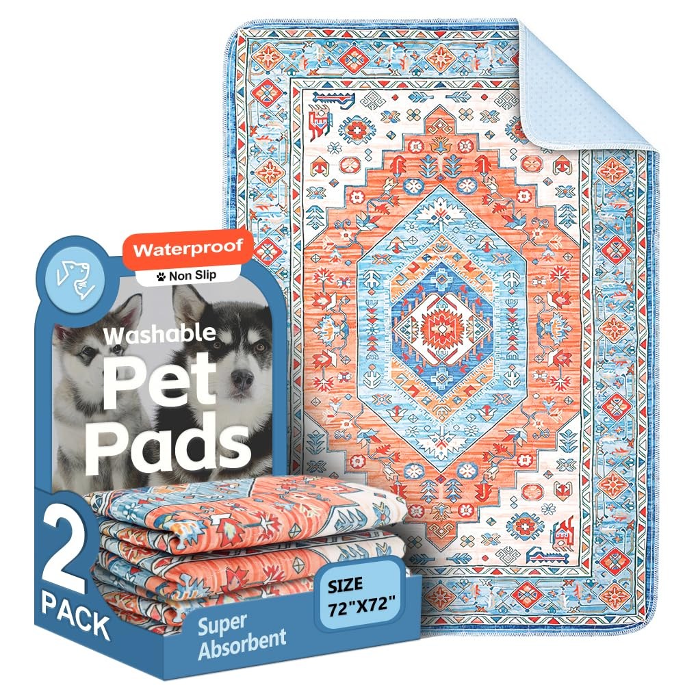 Washable Pee Pads for Dogs, 2 Pack Reusable Puppy Training Pads 72″x72″ Super…