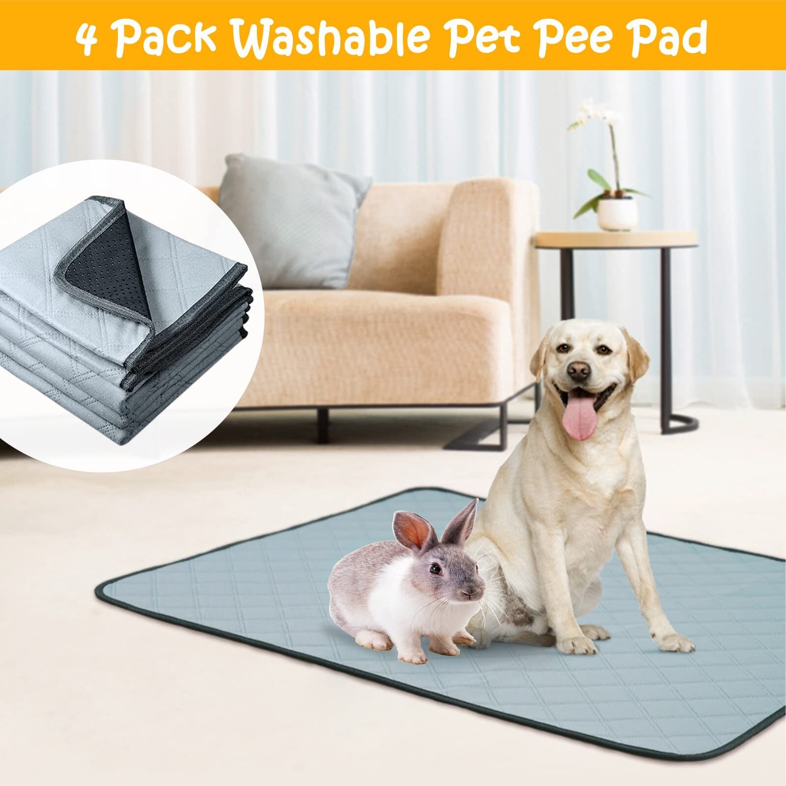 4Pc Guinea Pig Cage Liners Washable Waterproof Bedding Non Slip 18 x 24 in Gray