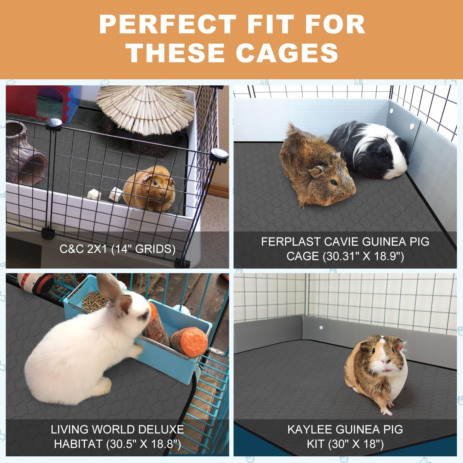 3 Pack Guinea Pig Cage Liners, Washable Guinea Pig Pee Pads Waterproof Reusab…
