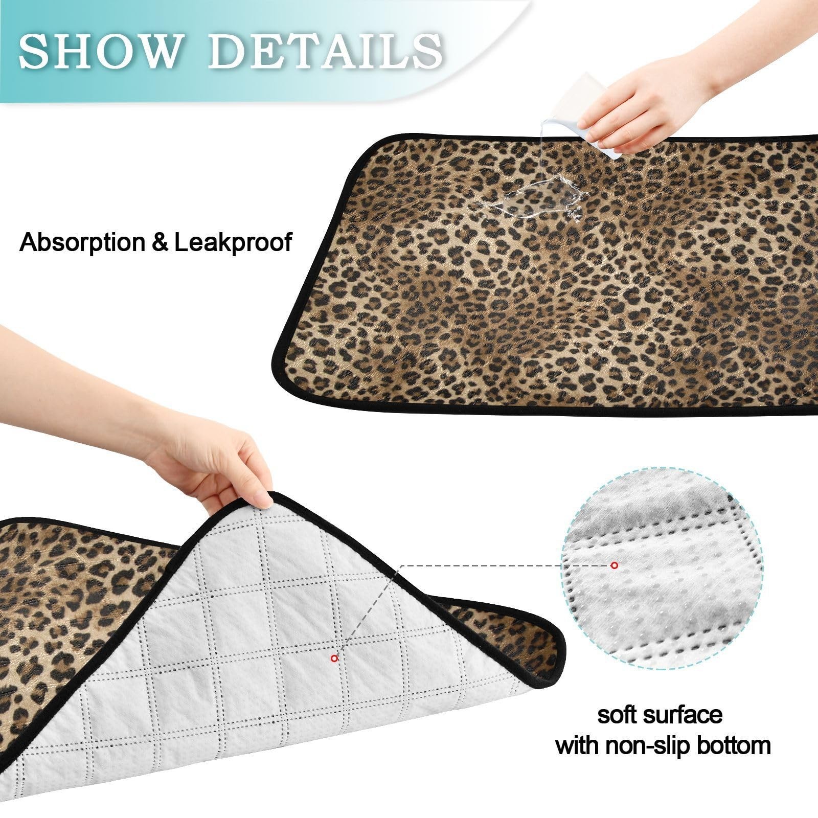Vintage Leopard Print Washable Dog Pee Pads, 2-Pack Reusable Waterproof Pet Trai