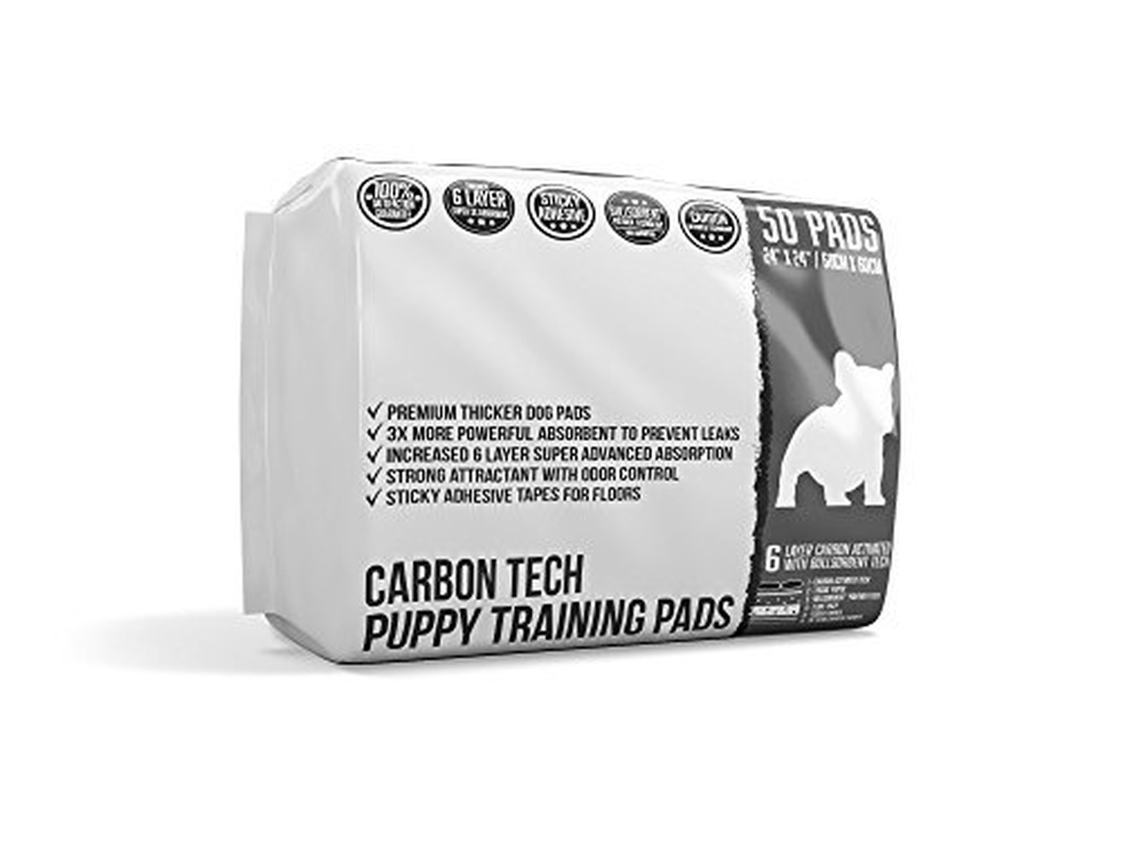 Bulldoglogy Carbon Puppy Pads with Adhesive Sticky Tape 50-Count 24×24″