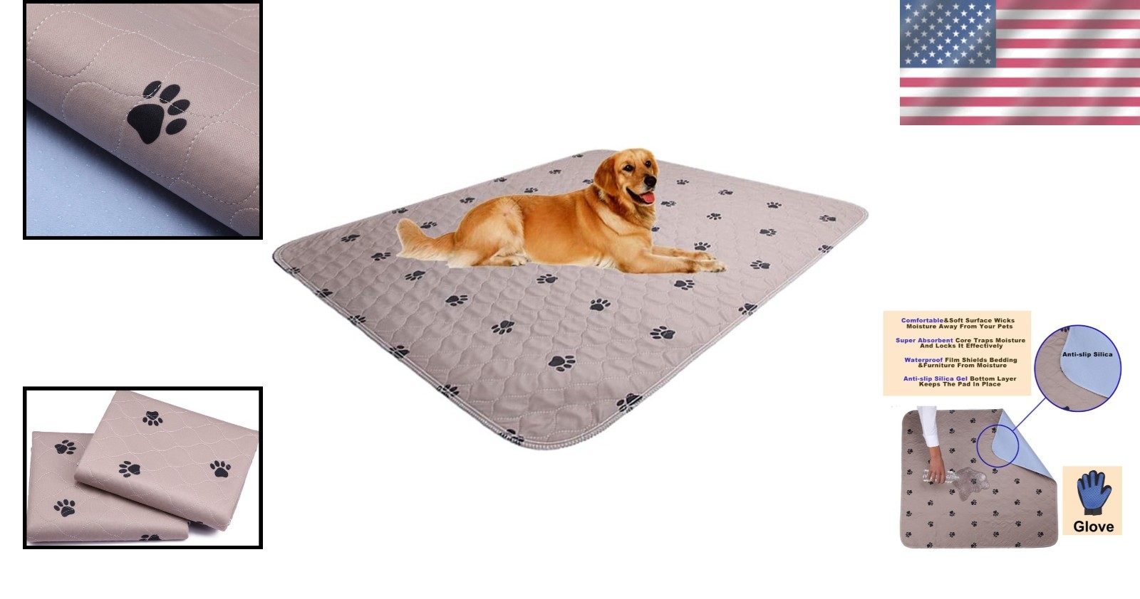 Reusable Pet Pads 48×48″ 2pk – 4-Layer Absorbent, Waterproof, Anti-Slip Dog Mats