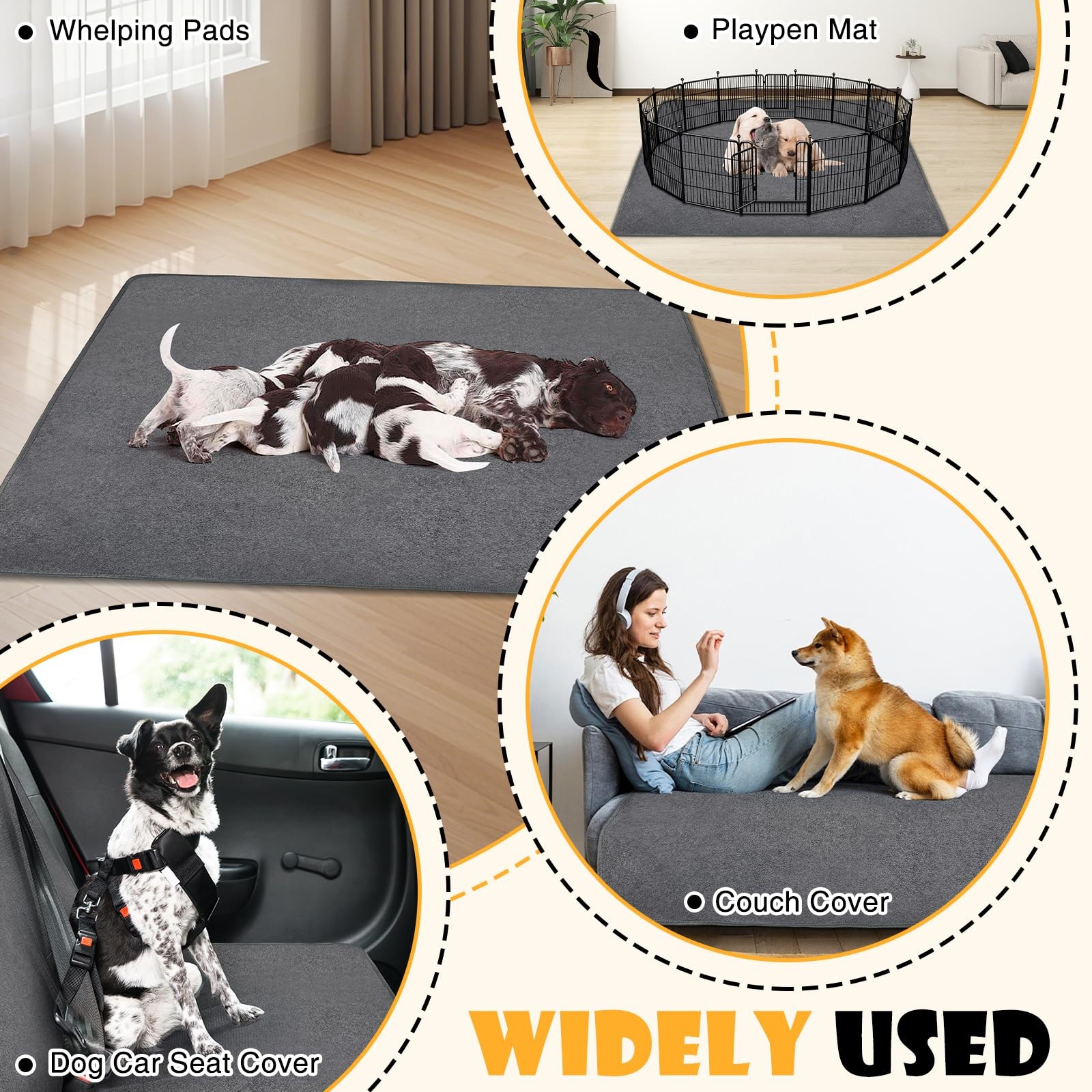 FUWERY 2 Packs 72″x72″ Extra Large Washable Pee Pads for Dogs