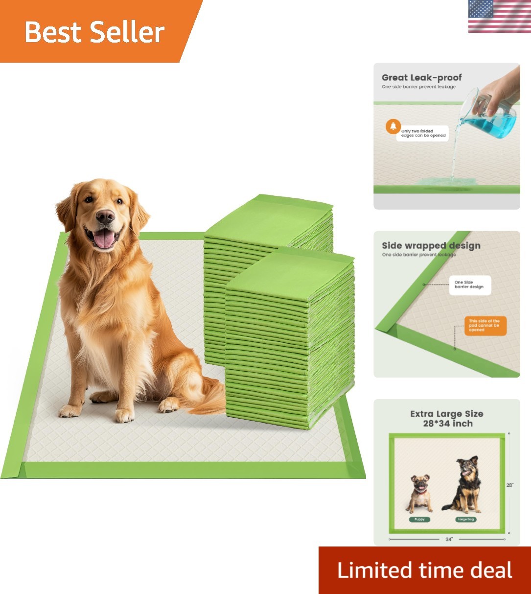 Dog Pee Pads Extra Large 28″x34″, XL Thicker ECO Green Disposable Puppy Train…