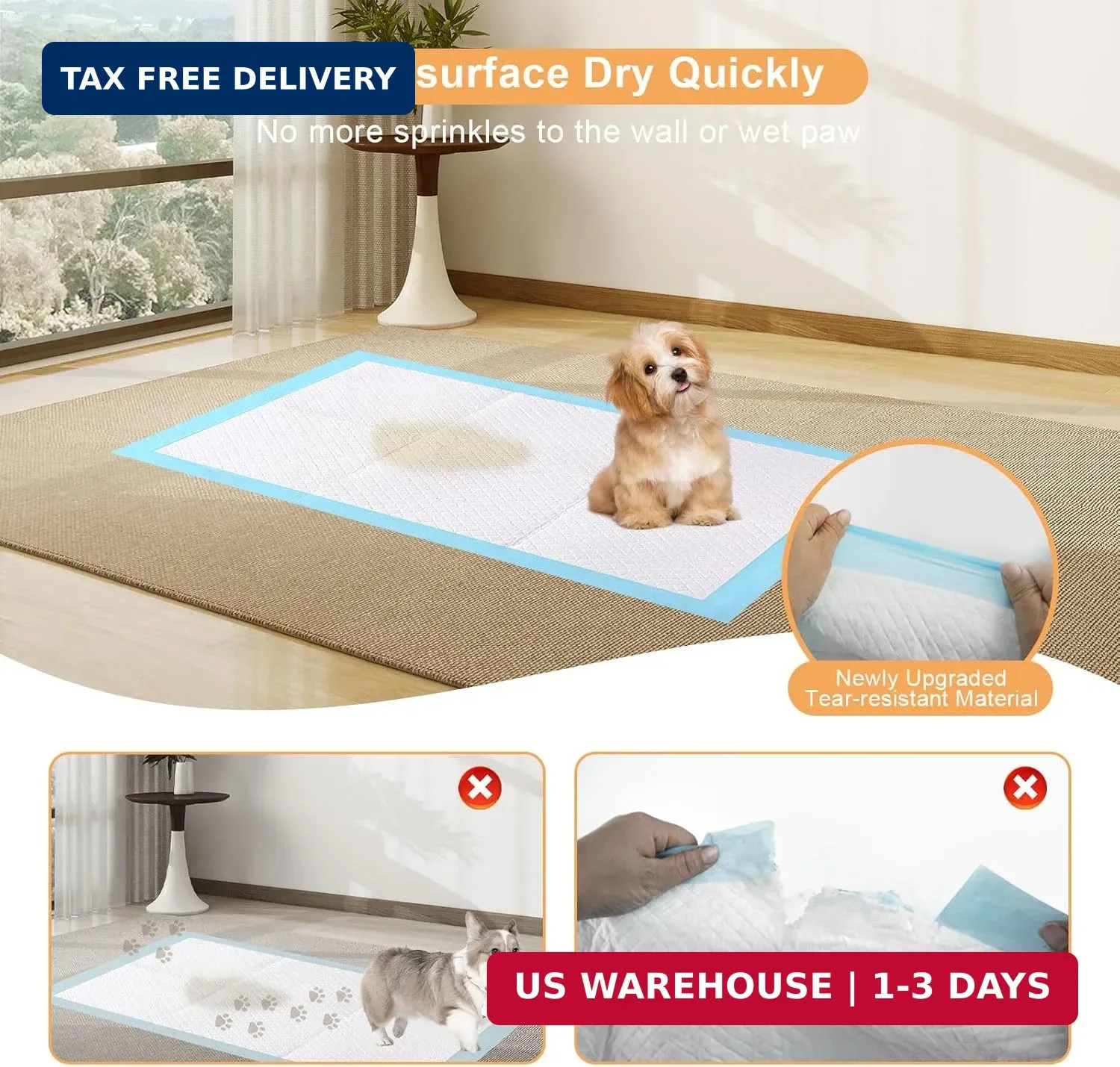 Pee Pads for Dogs & Cats, 31″x55″,Puppy Pads 40 Count | Extra Large, Disposable