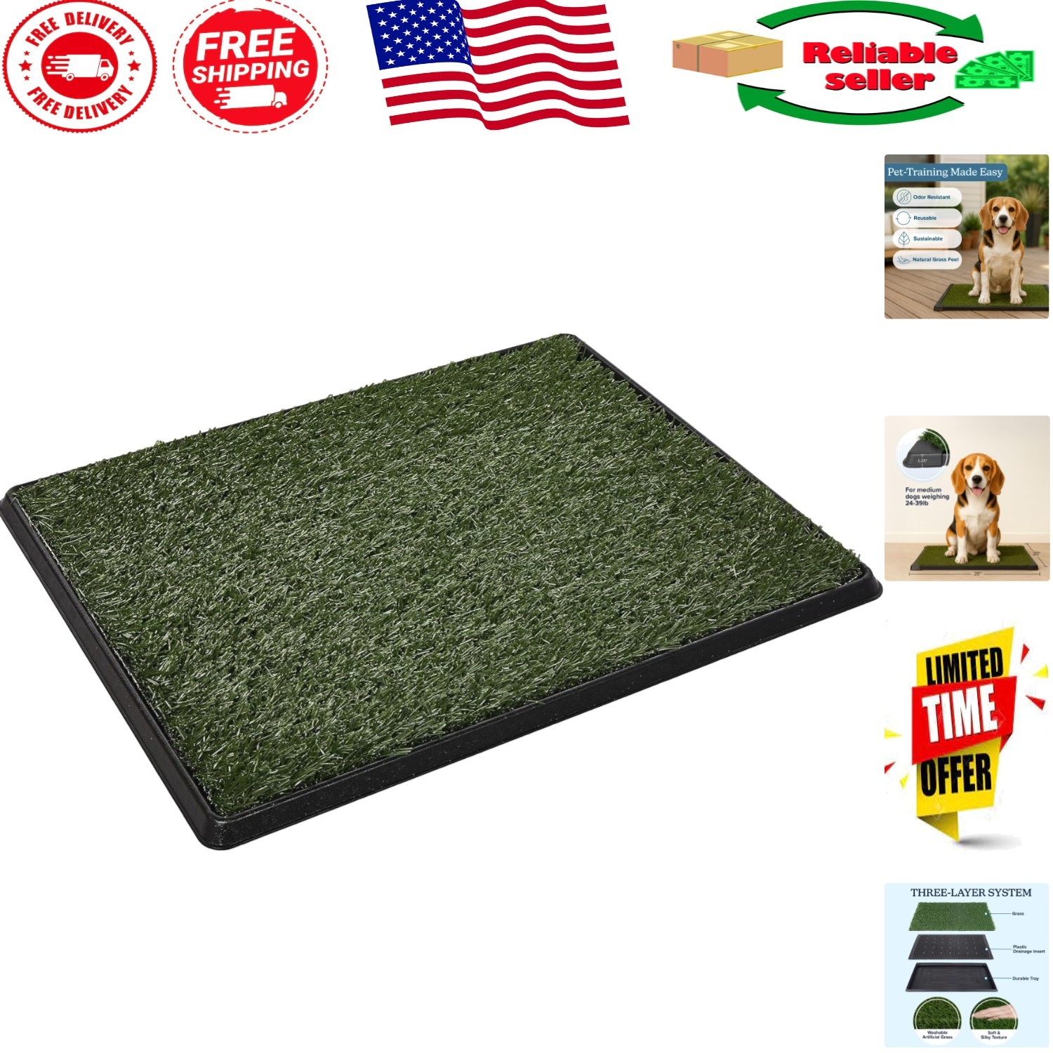 Indoor/Outdoor Artificial Grass Pet Potty Pad – 20×25 Inches with 3-Layer System