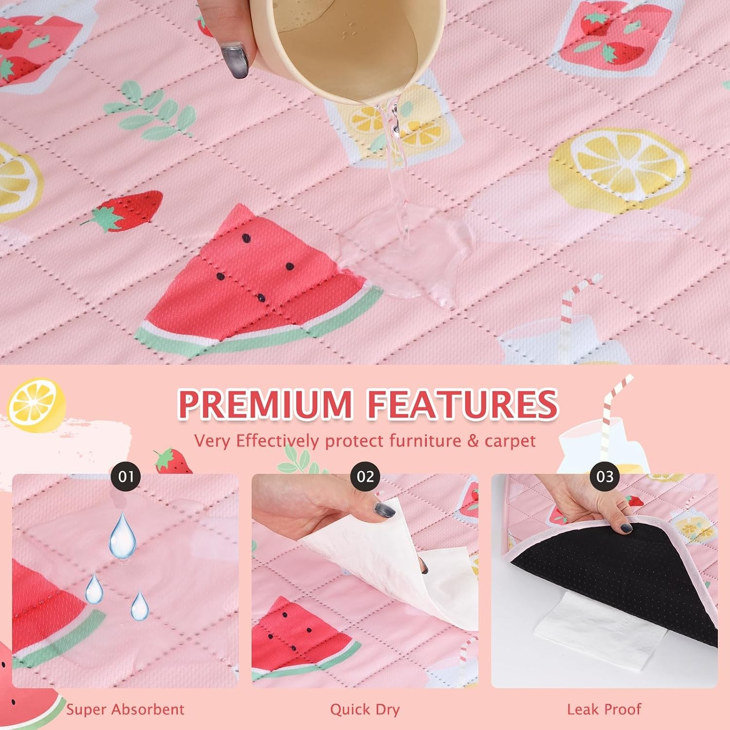 Reusable Dog Pee Pads 36×48 Inch Watermelon Leakproof Puppy Wee Wee Pads 2 Pack