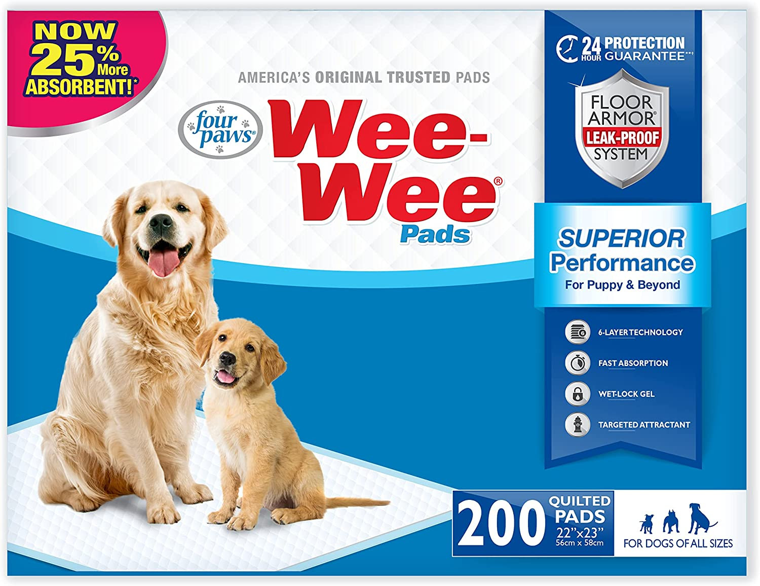 Wee-Wee Superior Performance Pee Pads for Dogs of All Sizes, Leak-Proof Floor Pr